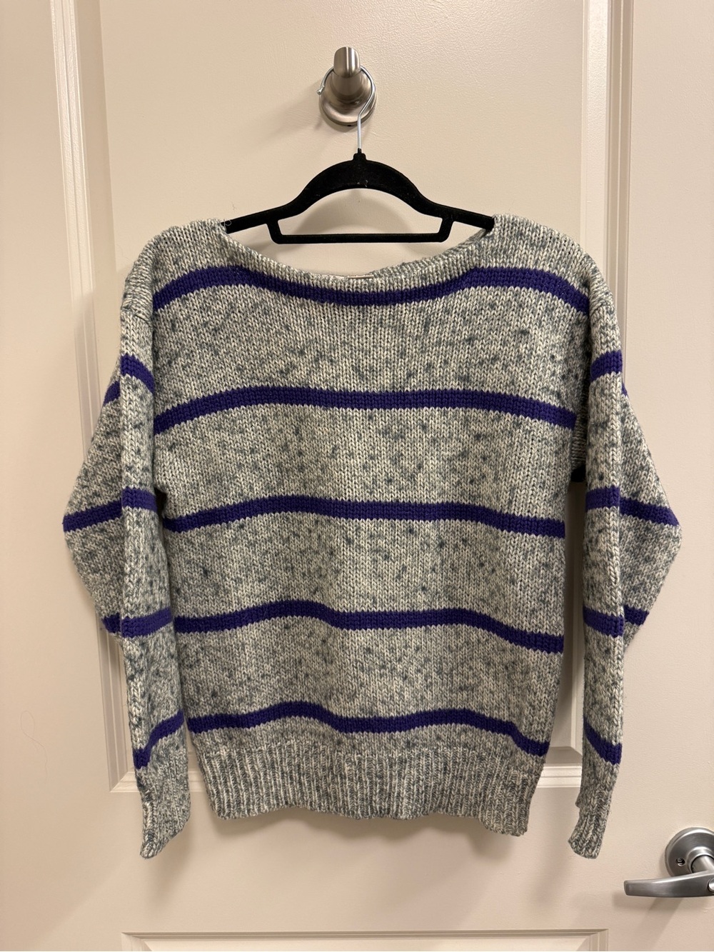 VTG Diane Von Furstenberg Sz M Pullover Sweater Gray Purple Striped Wool Blend